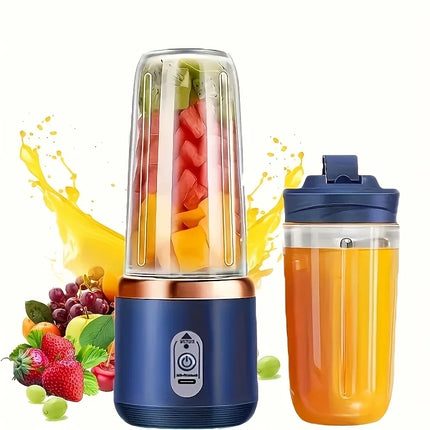 Six-Blade Portable Juicer Cup, Dual Detachable Cups, USB Charging, Easy Clean, for Home Office Travel, Fine Juice