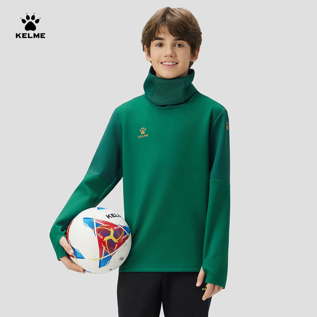Kelme Children's Football Training Clothes Warm High Neck Hoodie Running Windproof Long Sleeve Face Mask Hoodie