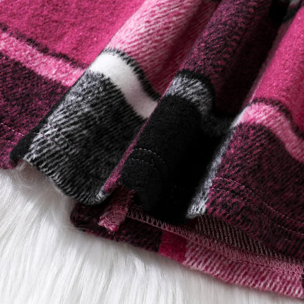 Autumn children's three-piece set for girls square collar black bubble long sleeve top plaid irregular skirt beret fashion sexy