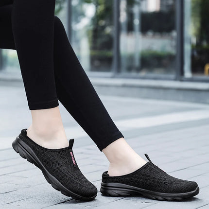 Women's Ultra Light Oversized Running Shoes, Fashionable Fly Woven Breathable Mules Sports Sneakers Plus Size 35-42
