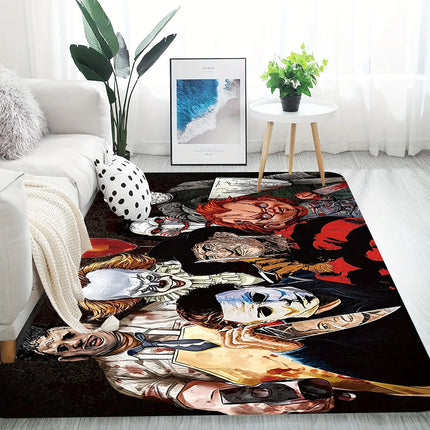 VIKAMA Horror Movie Collection Carpet Classic Killer Character Pattern Living Room Bedroom Carpet Halloween Theme Party Decor