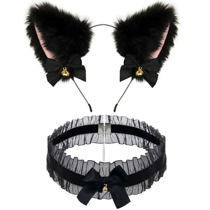 5Pcs Cute Fox Tail Anal Plug Bow-Knot Soft Cat Ears Headbands Collar Erotic Cosplay Couples Sex Toys Paw Gloves Bell Kawaii