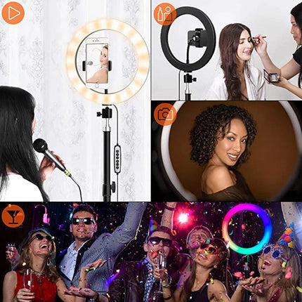 10" Selfie Ring Light,1.7M 19CM Tripod Stand &Phone Holder,LED Camera Ringlight with RGB Colors Modes Dimmable for Makeup/Vlog