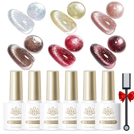 BORN PRETTY Cat Magnetic Moonlight Gel Nail Polish Set 10ml Sparking White Silver Water-light Soak Off UV Gel Nail Art Manicure