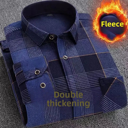 Thickened Fleece Men's Casual Shirt Warm Plaid Set Winter Wear Comfortable Breathable Fashionable Chinese Brand Clothing