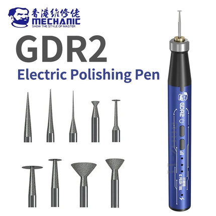 MECHANIC GDR2 Electric Polishing Pen 9pcs Grinding Heads for IC Chip Grinding PCB Cutting Mobile Phone Repair Tools