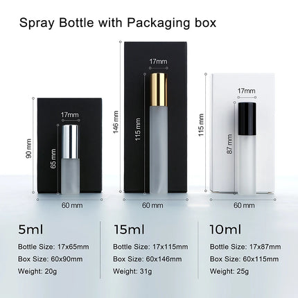 50Pcs 5/10/15ml Perfume Bottle Aluminum Sprayer Fine Mist Frosted Glass Perfume Sprayers, Multi-Sizes, Eco-Reusable, w/Boxes