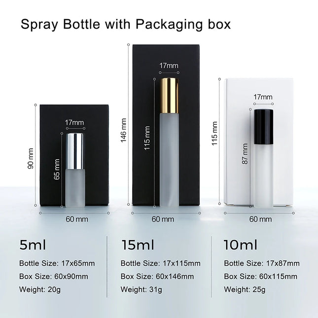 50Pcs 5/10/15ml Perfume Bottle Aluminum Sprayer Fine Mist Frosted Glass Perfume Sprayers, Multi-Sizes, Eco-Reusable, w/Boxes