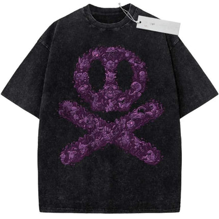 2026 Summer Men's Beige Washed T - Shirt Pokemon Slowpoke Big Face High - Quality Fabric for Casual Shopping