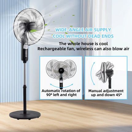 Solar Powered Floor Fan 6 - 12H Runtime3 Speed Adjustable Portable Floor Fan for Home Blackout Emergency USB Port & Night Light