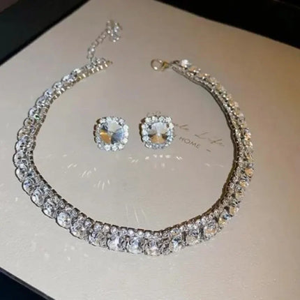 Women's Rhinestone Decorated Necklace & EarringsTrendy Jewelry Set Fashionable Accessories for Party & Daily Clothing Decor