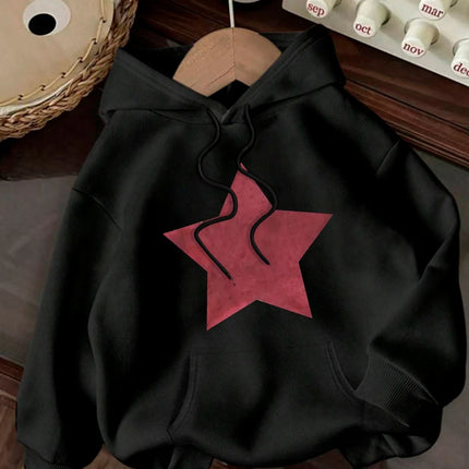 Retro Five Pointed Star Pattern Print 2025 Autumn winter Women's Hoodie Round Neck Long Sleeved Casual Women's Clothing