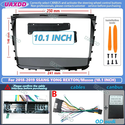 9inch Car radio Fascia Frame Adapte For Ssangyong SSANG YONG Rexton Musso 2018-2019 car Radio Audio Fitting Panel Kit with cable