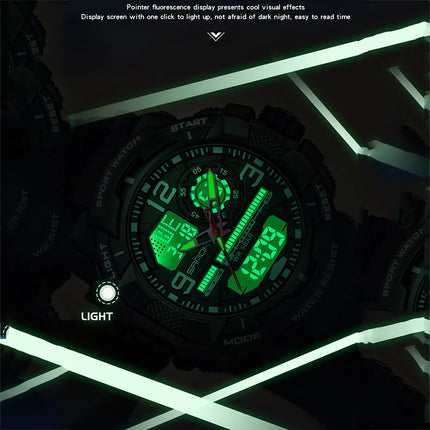 SANDA 6130 Dual Display Men Watches Waterproof Sport Watch Military Man Alarm Stopwatch Quartz Wristwatch Men LED Digital Clock