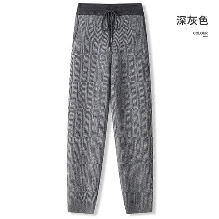 Soft 100% Merino Wool Straight-leg Pants For Men Jacquard Warm Knitted Pants Autumn Winter Thick Bottom Wear
