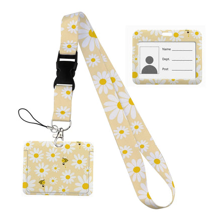 Flower design Lanyard Business Credit horizontal Card Holder Neck Strap Keychain Hang Rope ID Badge Holder Lariat Lasso