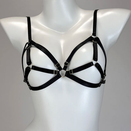 Women Sexy Lingerie Fashionable Straps Hollowed Out Black Wire Harness Strap Corset Shaped Bra Spandex Harajuku Gothic Black Bra