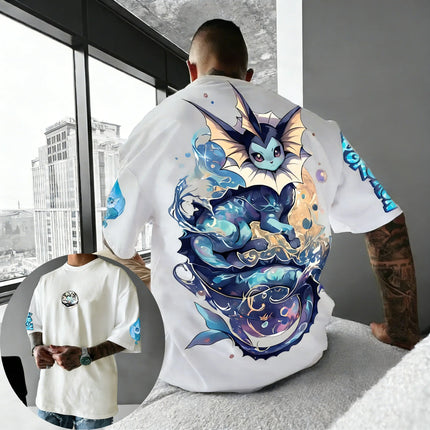 Pokemon  Anime Vaporeon Printed Cotton T-shirt Summer New Men's and Women's Loose Casual Street Hip-hop Short Sleeved Top