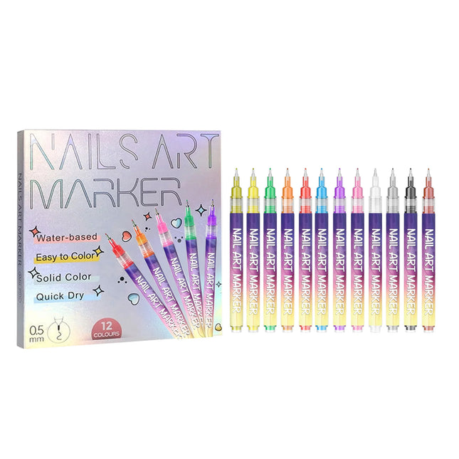 12pcs/Set Nail Art Graffiti Pen Nail Painting Strong Color Adhesion Precise Lines Quick-Dry DIY Waterproof Beauty Manicure Tools