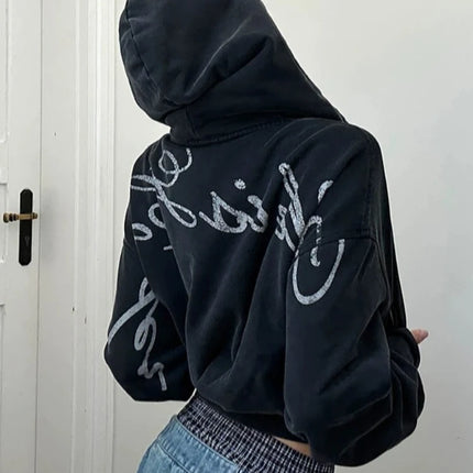 Autumn/Winter Ins Fashion Trendy Brand High Street Gothic Letter Printed Design Zipper Hoodie Retro Hoodie