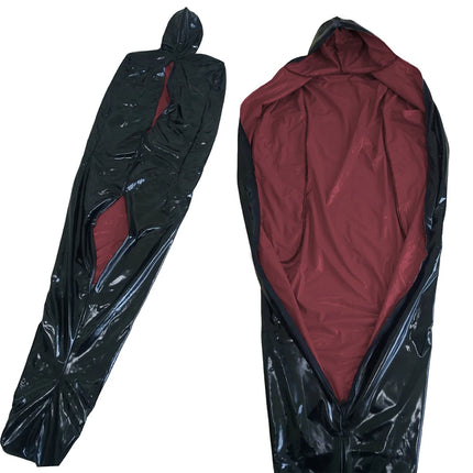 Vinyl PVC Leather Bondage Sack Bag with Inner Arm Pocket Zipper Wetlook Two Side Bondage Bag Cross Dressering Cosplay Bodysuit