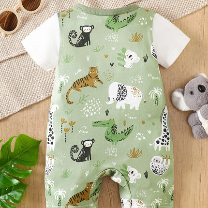 IURNXB Infant Koala Animal Print Romper for Boy Girl Newborn Baby Faux Two-Piece Bodysuit Short Sleeves Casual Play Wear 1-18M