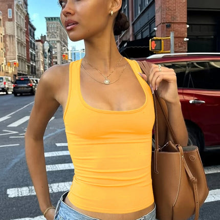 Hugcitar 2025 Summer Solid Straps Sexy Slim Crop Tank Top Women Casual Y2K Clothes Streetwear Party Sport Festival Wholesale