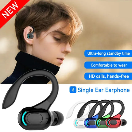 New Bluetooth Business Wireless Headphone Ear-Hook Mini HIFI Bass Single Ear Earphone With Mic Earbuds Sport Game Drive Headset
