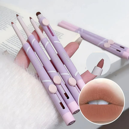 New Lip Liner Pen Matte Lipstick Pen Silver Long Lasting Lip Contouring Non Stick Lipliner Pencil Korean Makeup with Brush