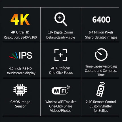4K Ultra HD Professional Video Cameras for Photography 18X Digital Zoom YouTube Live Streaming Camcorders 64MP Vlogging Recorder