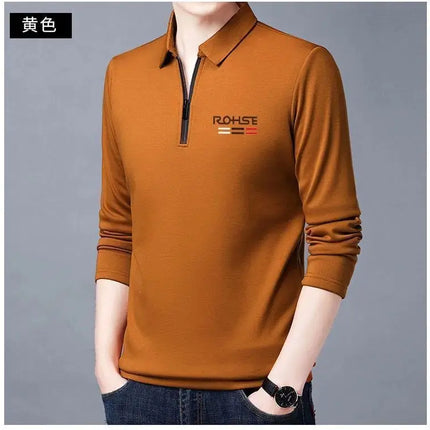 Spring Autumn New Business Half Zipper Polo Shirt Long Sleeve Solid Casual All-match Tops Tees Fashion Vintage Men Clothing