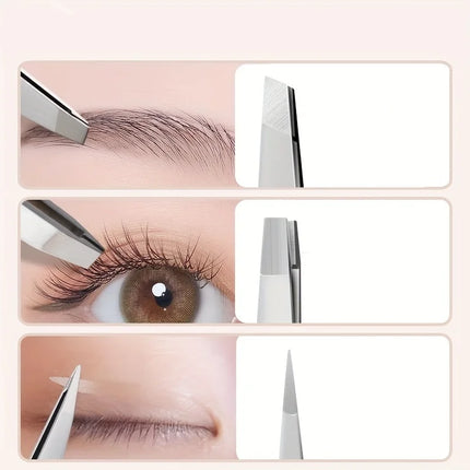 4Pcs Stainless Steel Precision Tweezers Set - For Grooming Eyebrows, Facial Hair, Comes with Convenient Travel Case
