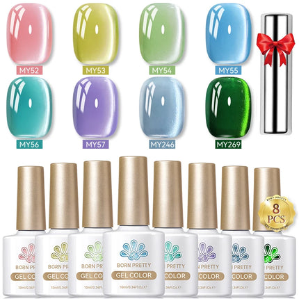 BORN PRETTY Cat Magnetic Moonlight Gel Nail Polish Set 10ml Sparking White Silver Water-light Soak Off UV Gel Nail Art Manicure