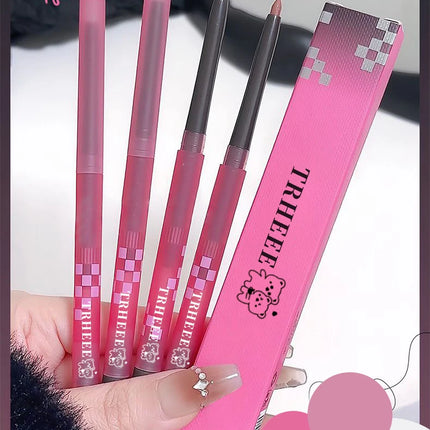 Matte Lip Liner Pencil with Brush Double-head Nude Grey Pink Lip Contour Tint Pen Sharpener Lipstick Non-stick Cup Lips Makeup