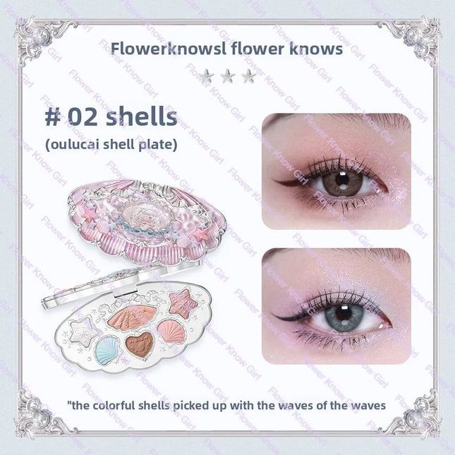 Flower Knows Shell Pearl Collection 6Colors Matte Pearl Sea Eyeshadow Palette Metallic High-Pigment Long-lasting Eye Makeup