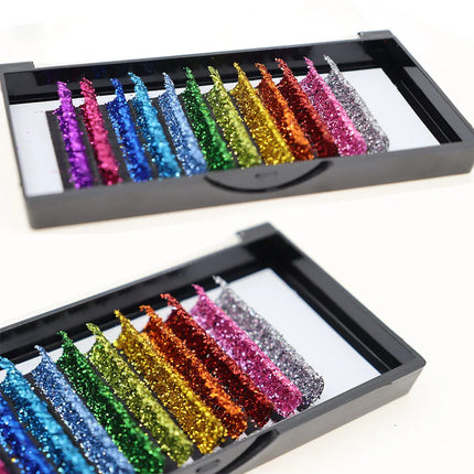 Fashion Glitter Lash Extensions Crystal Colorful Individual False Lash Mix Colors Shiny Russian Volume Professional Lash