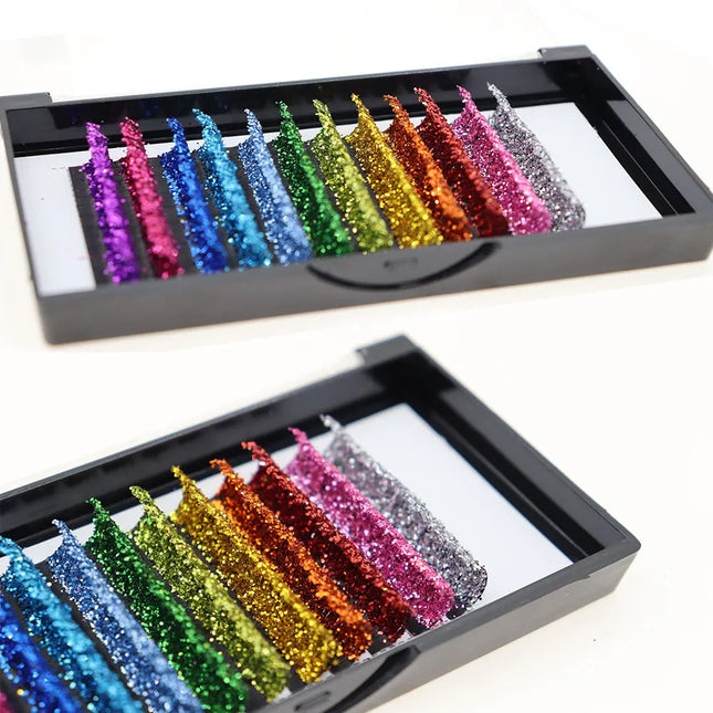 Fashion Glitter Lash Extensions Crystal Colorful Individual False Lashes Mixed Colors Shiny Russian Volume Professional Lashes
