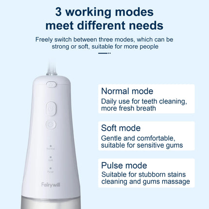 Fairywill Cordless Water Flosser 3 Modes And 2 Replaceable Nozzles 300Ml Detachable Water Tank Ipx7 Waterproof Oral Irrigator