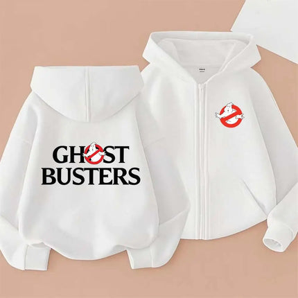 GhostBusters Kids Funny Cartoon Print Spring Autumn Zipper Hooded Sweatshirts 2-13 Years Boys Girls Streetwear Outfits Clothes