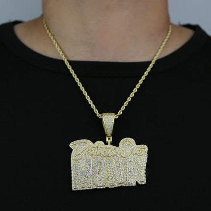 New Hip Hop Brothers Over Money Pendant Necklace Gold Color Iced Out Bling CZ Cubic Zirconia Letters Charm Men Women Jewelry