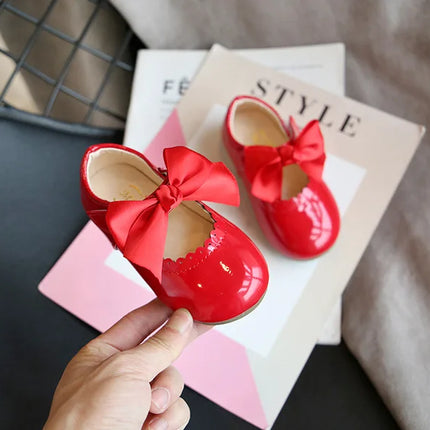 Toddlers Girls Shoes Children's Flats PU Patent Leather Kids Dress Shoes Soft Cute Princess Sweet With Butterfly-knot Bowtie New