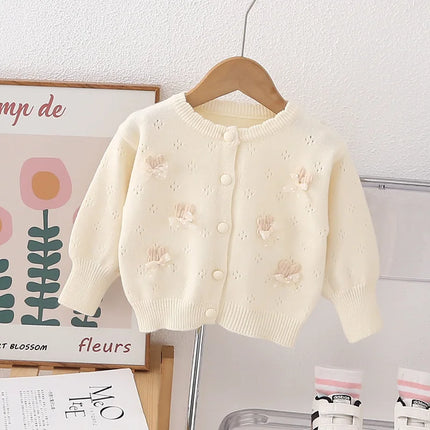 Spring Autumn New Children's Versatile Knitted Coat for Girl Baby Warm Cardigan Cute Rabbit Bow-tie School Outer Sweater HY07251