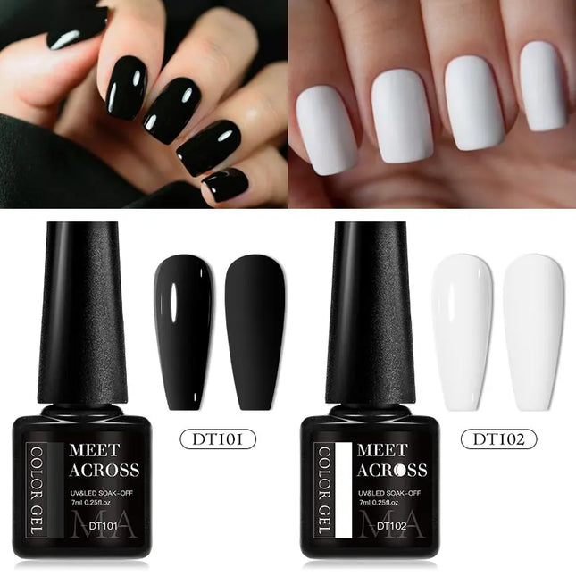 2PCS/SET MEET ACROSS Black White Series Gel Nail Polish Kit Colors Manicure Semi Permanent Soak Off UV Nail Art Gel Varnish Set