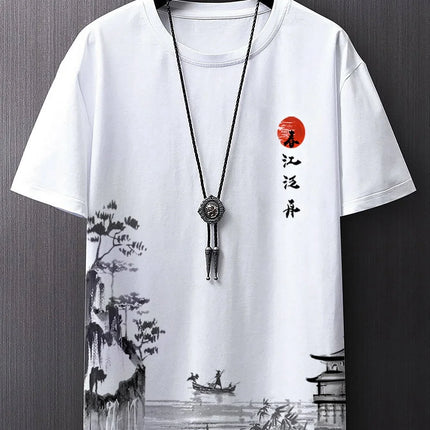 Men's new summer casual simple short-sleeved T-shirt, made of polyester fiber, comfortable and breathable, with a vintage print.