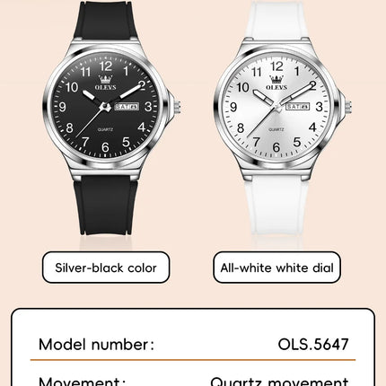 OLEVS 5647 Man's Watch Fashion Big Dial Quartz Watch For Men Number Scale Waterproof Luminous Dual Calendar Simple Hand Clock