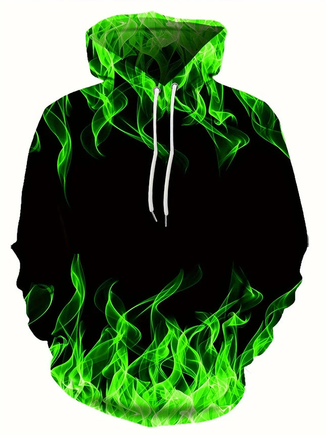 New Creative Flame 3D Print Hoodie Cool Hoodies For Man Spring Autumn Pullover Hooded Sweatshirt Oversized Harajuku Y2k Clothes