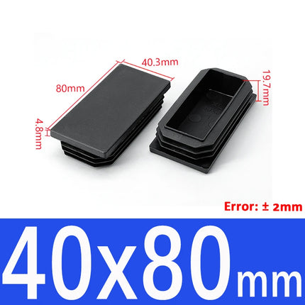 Black Plastic Square Oblong Pipe Plug 13x13mm~100x100mm Insert Table Chair Furniture Foot Cover Anti Slip Blanking End Cap