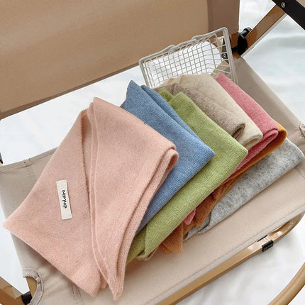 Korean Wool Triangle Scarf for Baby Warm Thick Cashmere Scarves Kids Toddler Simple Knitted Neckerchief