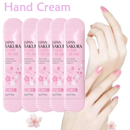 LAIKOU Sakura Hand Cream 3g Sachet Niacinamide Hyaluronic Acid Moisturizing Nourishing Mini Travel Hand Lotion for Dry Skin