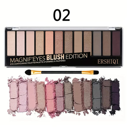 ErshiQI 12-Color Eyeshadow with Pearlescent, Matte & Fine Glitter